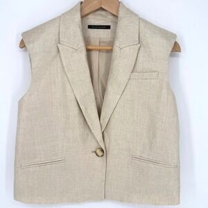 Elie Tahari Beige Linen Sleeveless Blazer Vest Button S Luxury Natural‎ Fiber